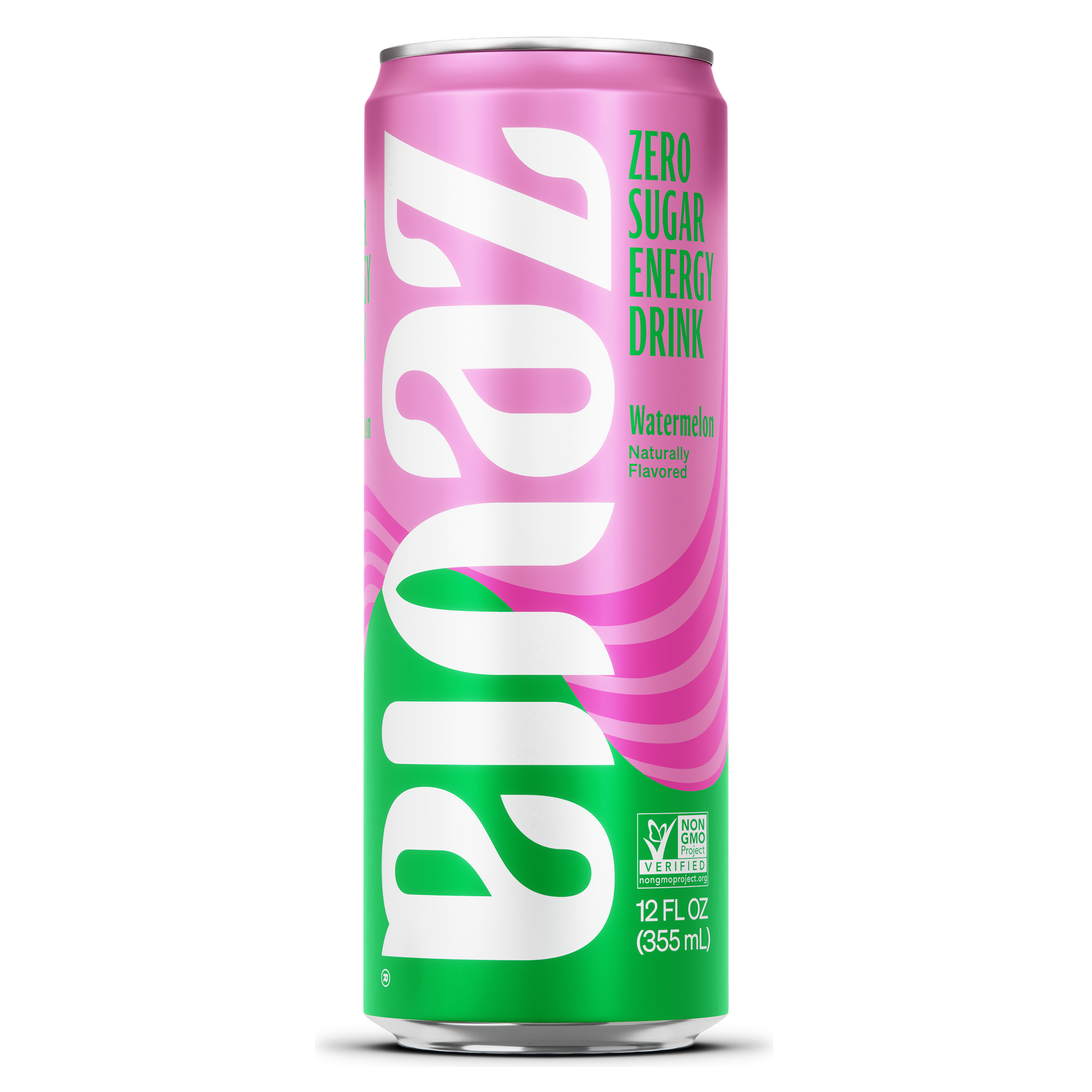 Zevia Watermelon Zero Sugar energy Drink 12 ounce soda can on white background